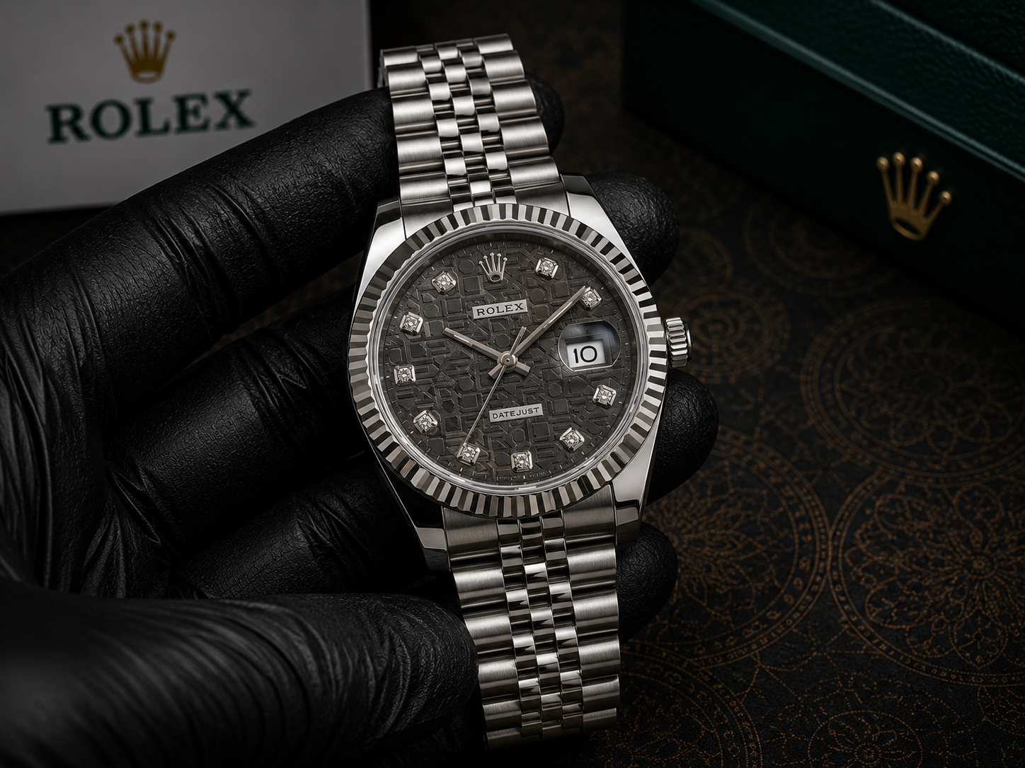 Luxury Silver Stainless Steel Watch – Textured Grey Dial | Diamond Markers | Premium Men's Watch