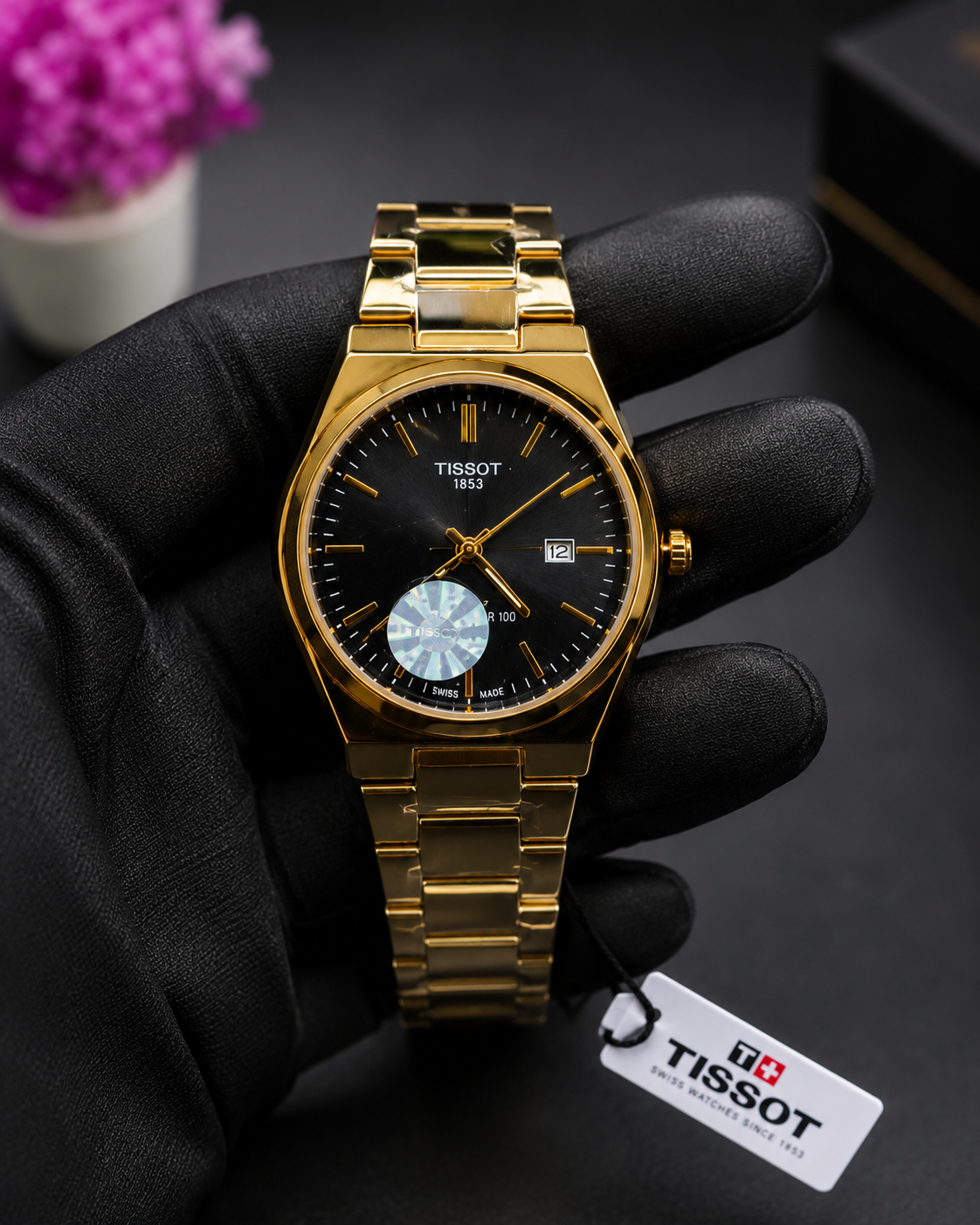 Tissot PRX Gold Stainless Steel Watch – Black Dial | Premium Men's Luxury Watch