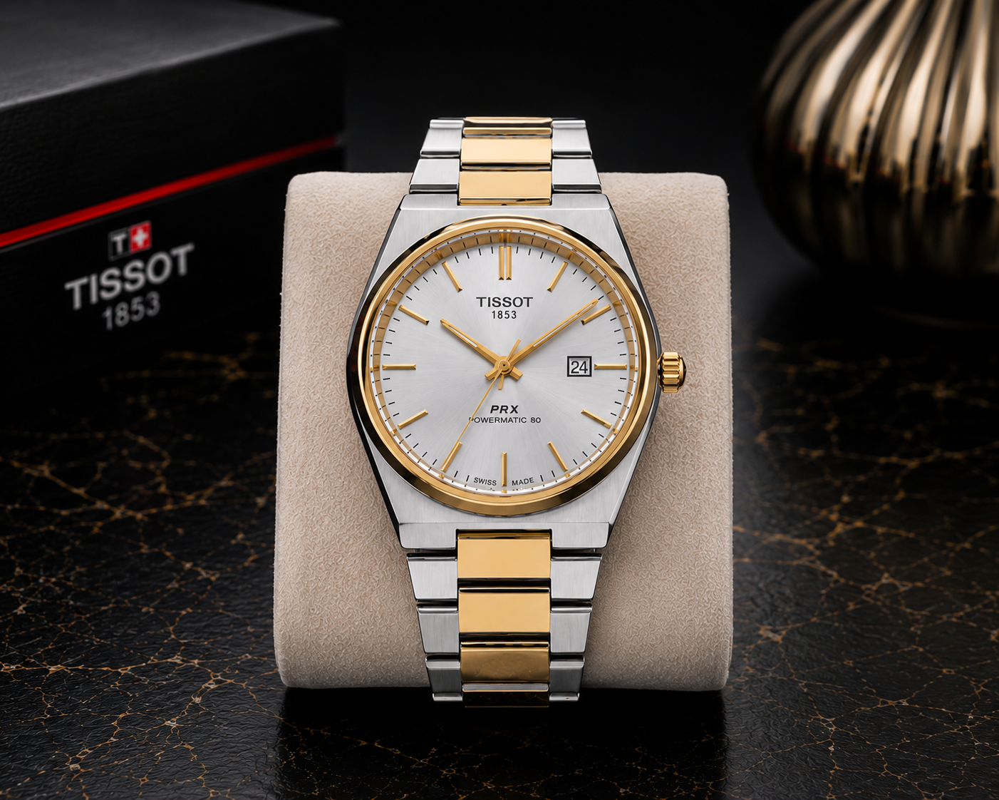 Tissot PRX Powermatic 80 Two-Tone Automatic Watch – Silver Dial | Gold Bezel | Premium Stainless Steel