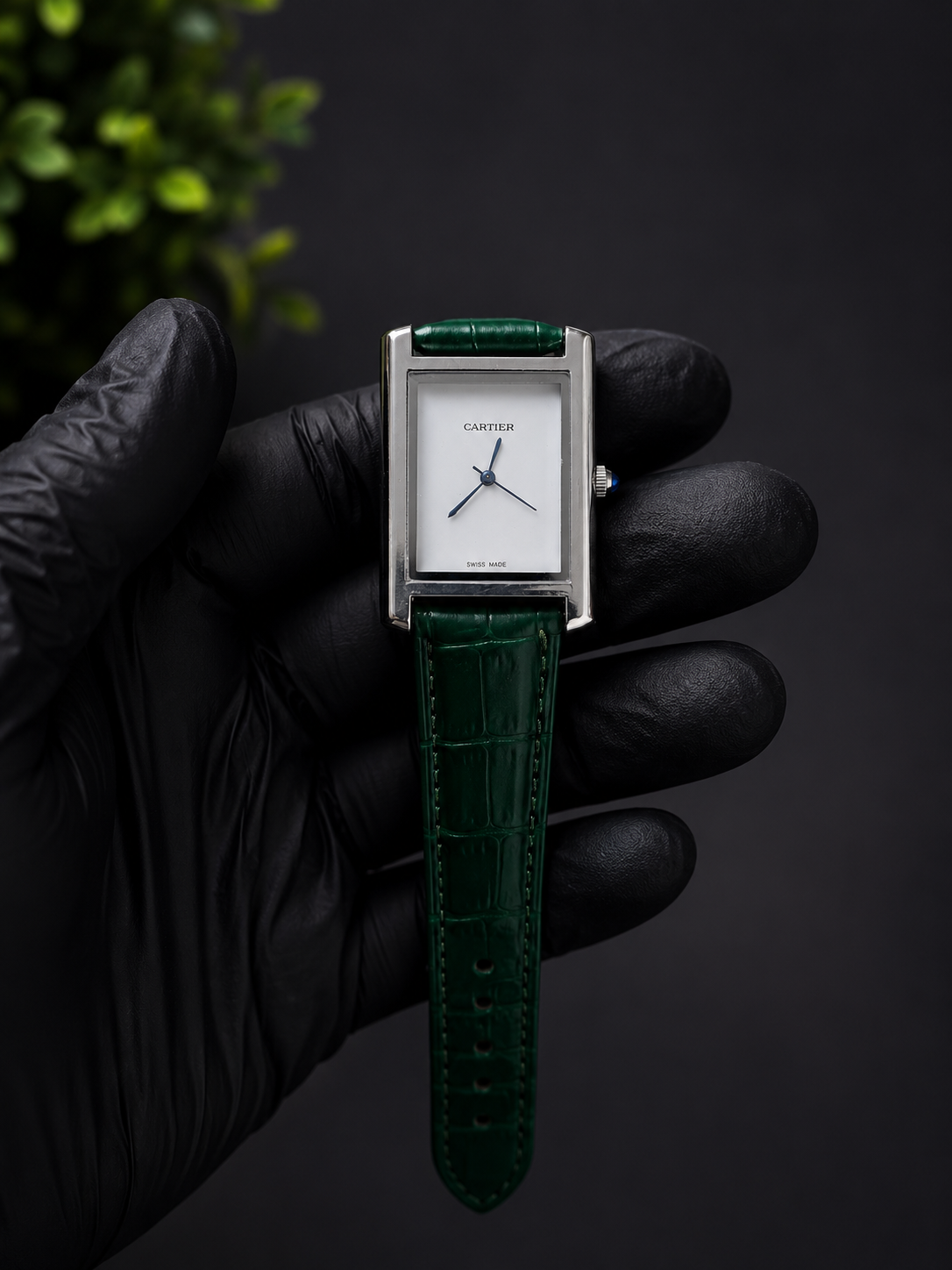 AYVI Rectangular Rectangular Green Leather Watch – Silver Case | Minimalist Premium Men's Watch