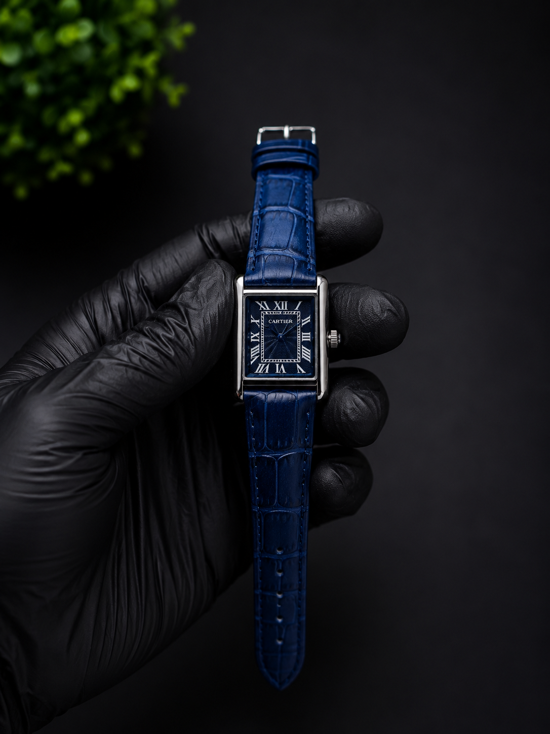 AYVI Rectangular Blue Leather Rectangular Watch – Silver Case | Classic Minimalist Dress Watch