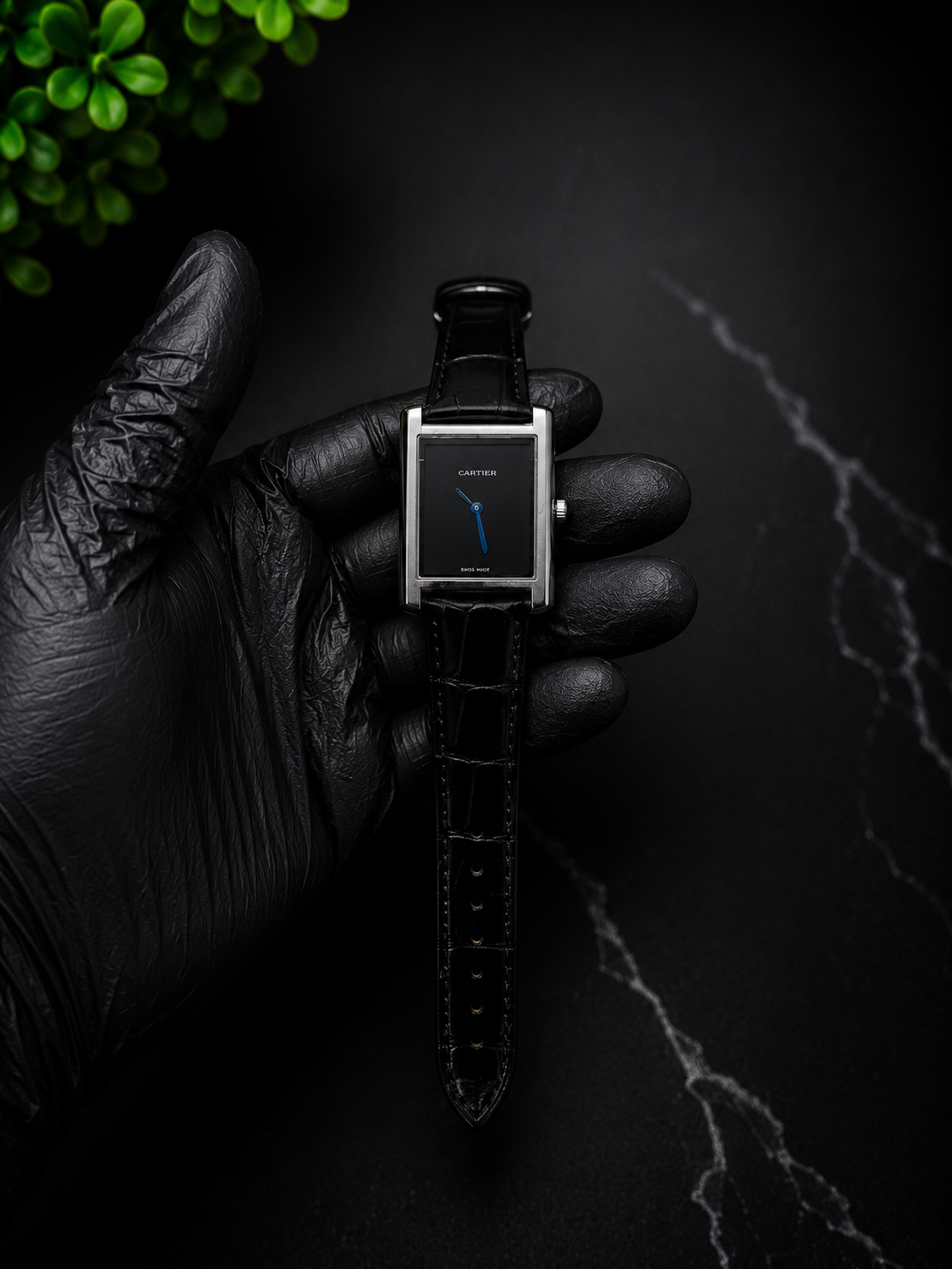 AYVI Rectangular Minimal Black Dial Leather Strap Watch – Silver Case | Premium Men's Dress Watch
