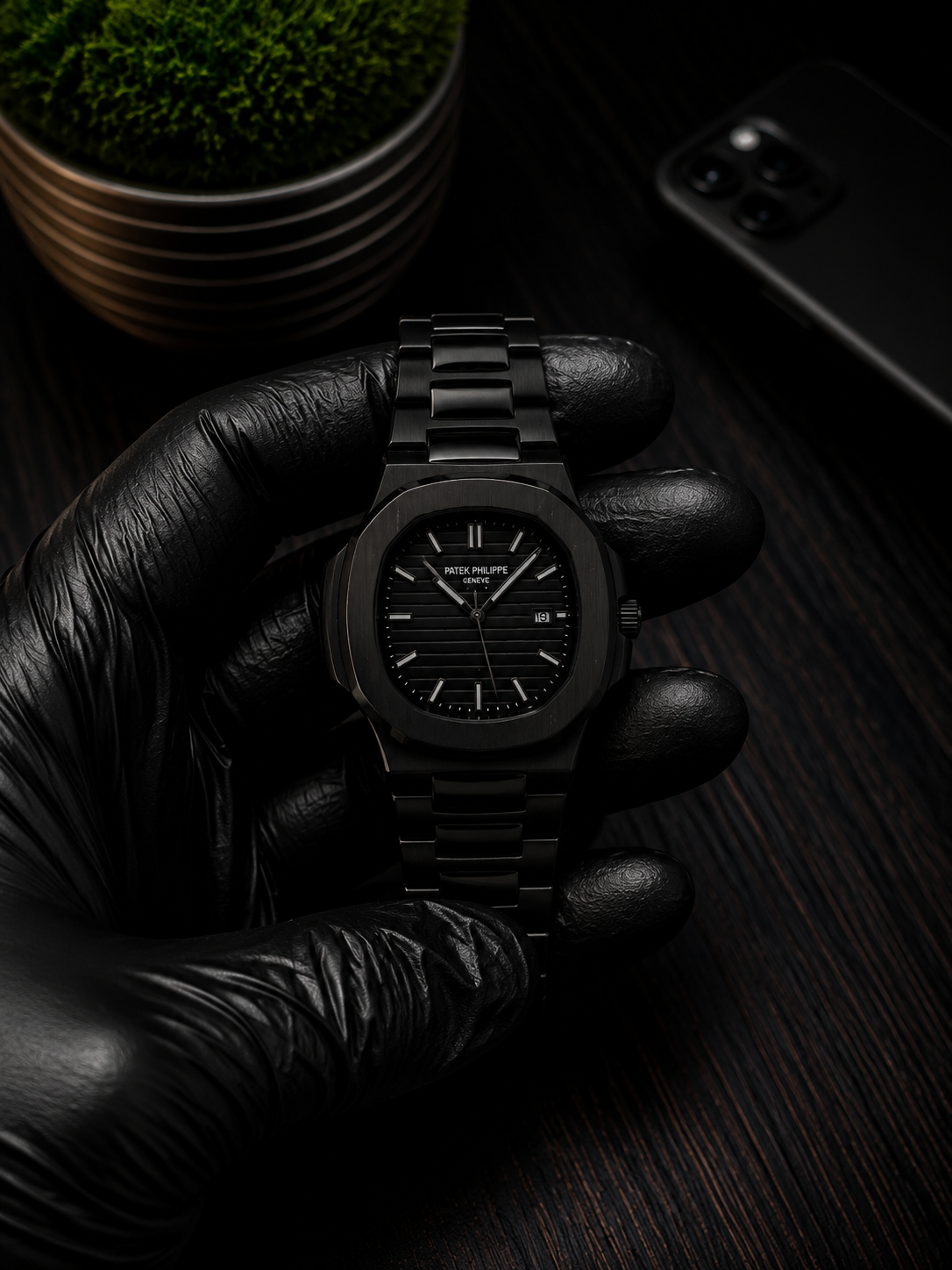 Patek Philipps Premium Black Stainless Steel Watch – Black Dial | Analog Date Display | Luxury Men's Watch