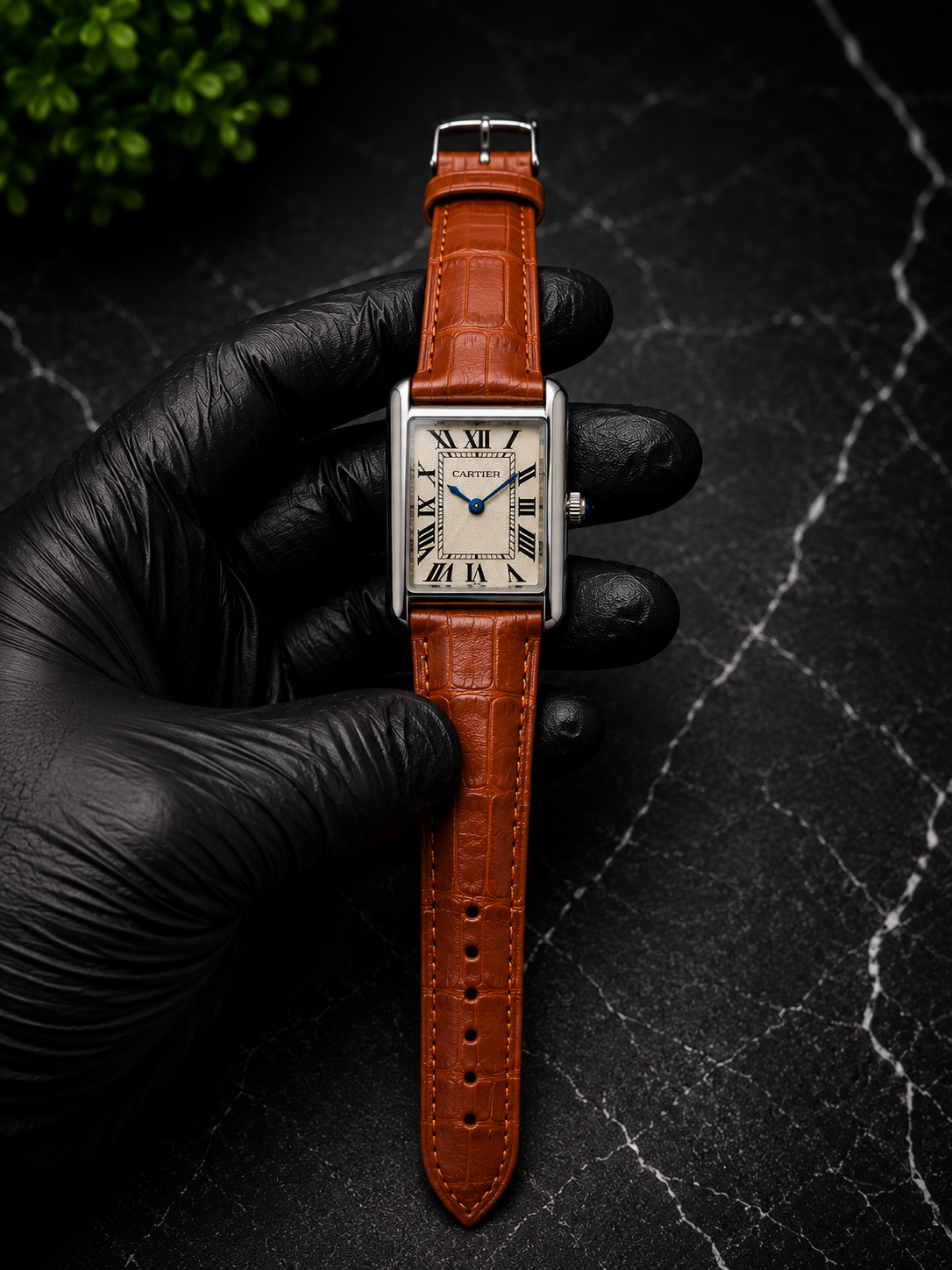 AYVI Rectangular Silver Rectangular Watch – Brown Leather Strap | Roman Numeral Dial | Premium Men's Watch